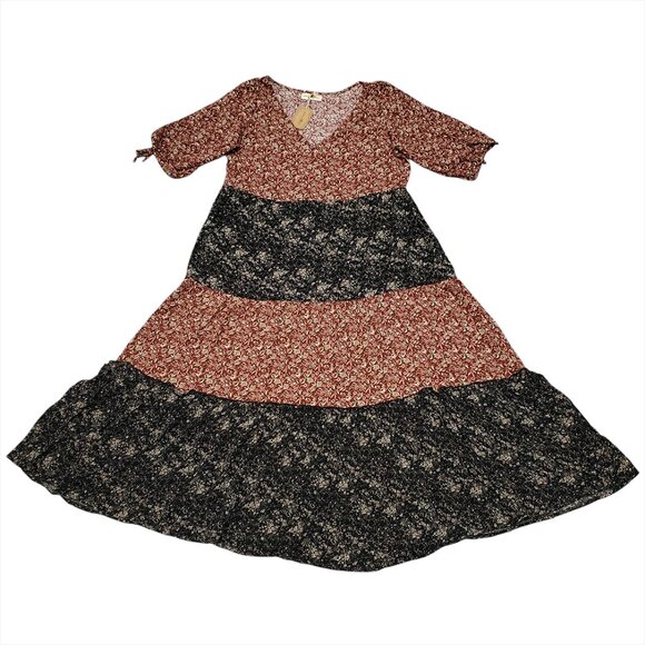 Natural Life Womens Maxi Tiered Dress L Mixed Print Half Sleeve Floral B… - Picture 4 of 11